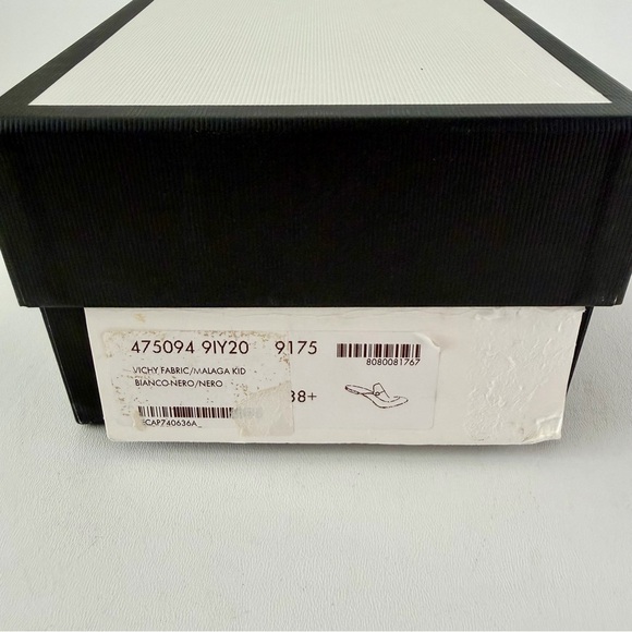 GUCCI | Black & White Gingham Check Princetown Horsebit Mules Loafers Flats 38.5 - Picture 2 of 13